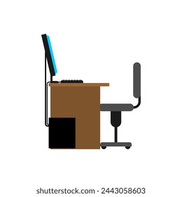 Office workplace isolated. Computer and desk, office chair and system unit.