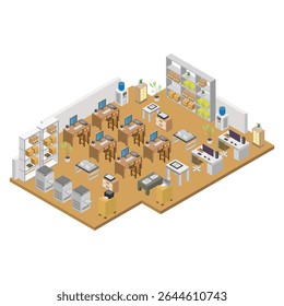 Office workplace isometric illustrated on white background
