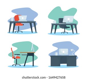 office workplace with laptop and desktop scene vector illustration design