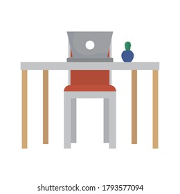 office workplace with laptop and houseplant scene vector illustration design