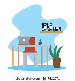 office workplace with laptop scene vector illustration design