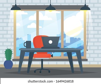 office workplace with laptop scene vector illustration design