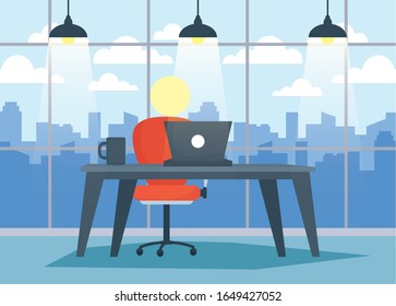 office workplace with laptop scene vector illustration design