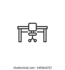 Office workplace line icon. linear style sign for mobile concept and web design. Desk and office chair outline vector icon. Symbol, logo illustration. Vector graphics