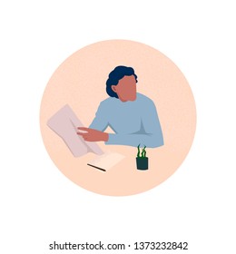 Office workplace. Man working in the office. Vector icon