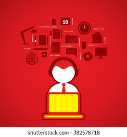 office workplace, men working on computer concept design vector