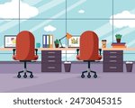 Office workplace. Modern office with furniture and equipment. Various office items.