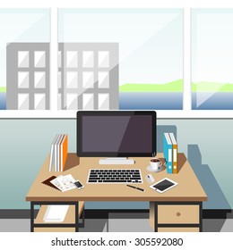 Office workplace at noon.
