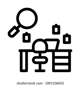 vector de icono de investigación en el lugar de trabajo de oficina. signo de investigación laboral de oficina. ilustración de símbolo de contorno aislado