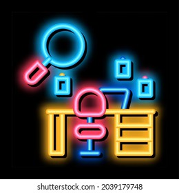 office workplace research neon light sign vector. Glowing bright icon office workplace research sign. transparent symbol illustration