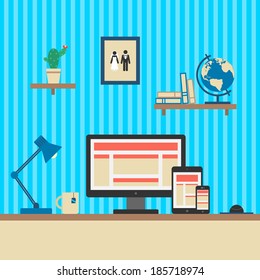 Office Workplace. Responsive Web Design Concept. Flat Style. Vector