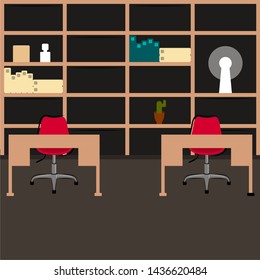 Office workplace room with a bookcase- Vector