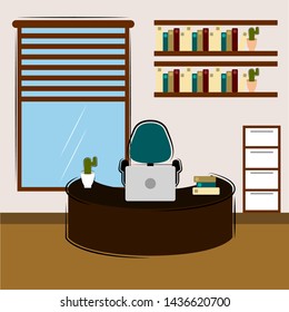 Office workplace room with a computer- Vector
