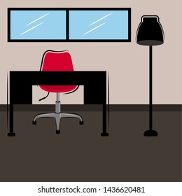 Office workplace room with a table and a chair- Vector