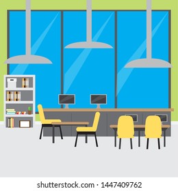 Office workplace room with a table and a chair- Vector