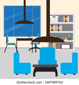 Office workplace room with a table and a chair- Vector
