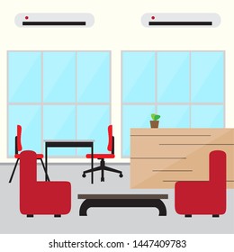 Office workplace room with a table and a chair- Vector