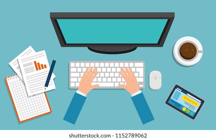 office workplace scene with desktop computer office workplace scene with desktop computer