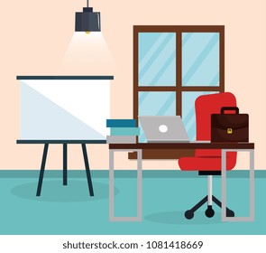 office workplace scene icon