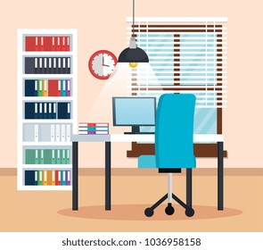 office workplace scene icons
