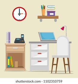 office workplace scene icons