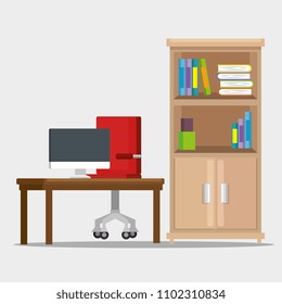 office workplace scene icons