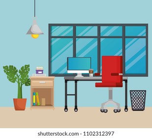 office workplace scene icons