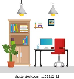 office workplace scene icons