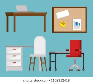 office workplace set icons