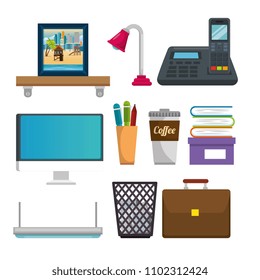 office workplace set icons