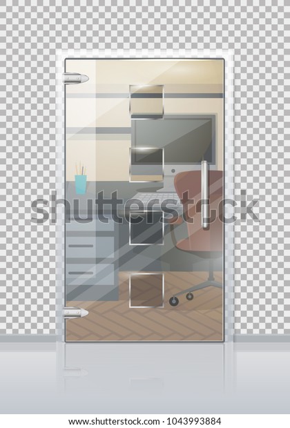 Office Workplace Through Sliding Glass Door Stock Vector Royalty