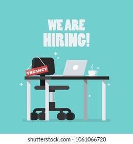 Office workplace with vacancy sign. Vector illustration