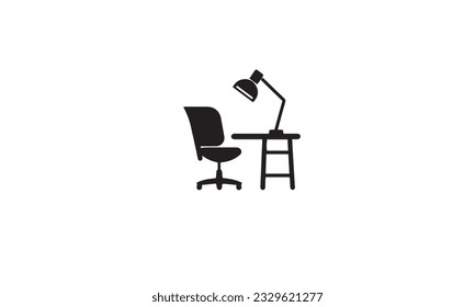 Diseño del logotipo vectorial del lugar de trabajo de Office icono plano negro simple en fondo blanco