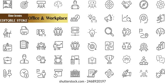 Office and Workplace web icons in line style. Employe, conference, project, document, business, work,