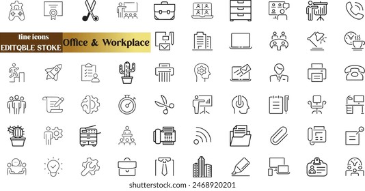 Office and Workplace web icons in line style. Employe, conference, project, document, business, work,
