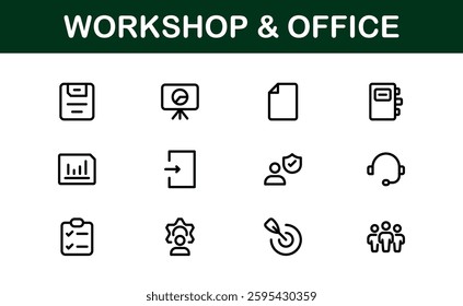 Office and Workshop Icon Collection. Perfect for Workspace, Business, and Productivity Design Themes