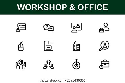 Office and Workshop Icon Collection. Perfect for Workspace, Business, and Productivity Design Themes