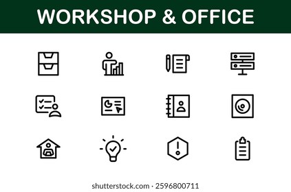 Office and Workshop Icon Collection. Perfect for Workspace, Business, and Productivity Design Themes