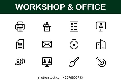 Office and Workshop Icon Collection. Perfect for Workspace, Business, and Productivity Design Themes