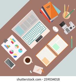 Office workspace concept. Flat design
