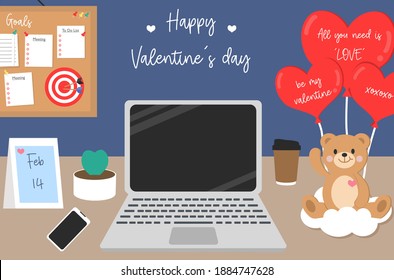 Office workspace decorated in Valentines theme.