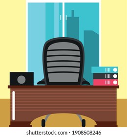 carpetas de escritorio del espacio de trabajo de oficina e ilustración del vector del portátil