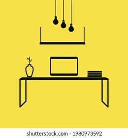 Office workspace desk icon. Computer table with folders line and glyph version, outline and filled vector sign. linear and full pictogram. Symbol, logo illustration