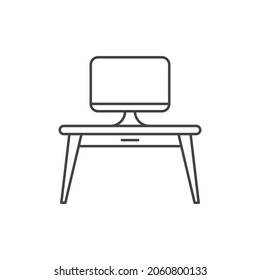 Office workspace desk icon. Computer with table icon.desk and desktop furniture office icon vector illustration design