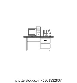 Office workspace desk icon vector graphics