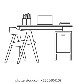 Icono de escritorio del área de trabajo de Office, Icono de línea negra del espacio de trabajo. El espacio personal es cómodo. Por trabajo productivo. Pictograma para página web, aplicación móvil,