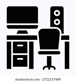 Office Workspace Desk Isolated Vector Black Solid Style Icon 