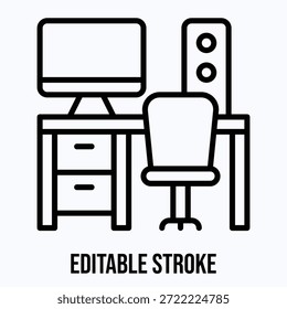 Office Workspace Desk Isolated Vector Lineal Style Icon Editable Stroke
