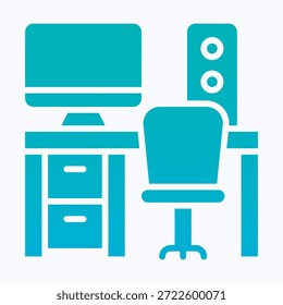 Office Workspace Desk Isolated Vector Black Solid Style Icon 