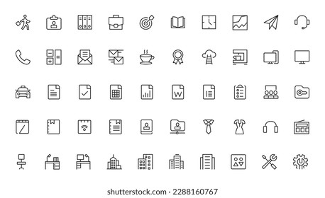 Office workspace elements - thin line web icon set. Outline icons collection. Simple vector illustration.